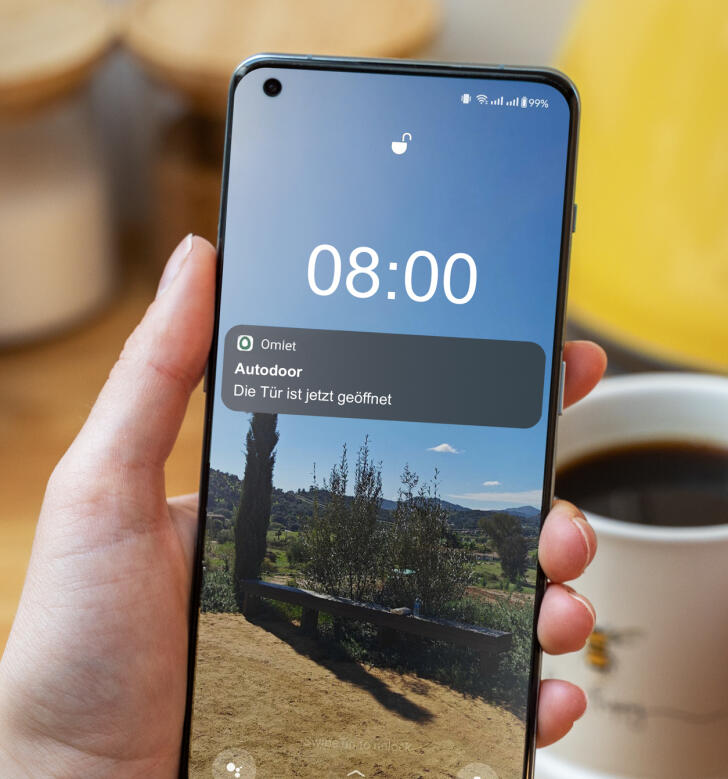 Benachrichtigung über Omlet smart app auf dem mobiltelefon