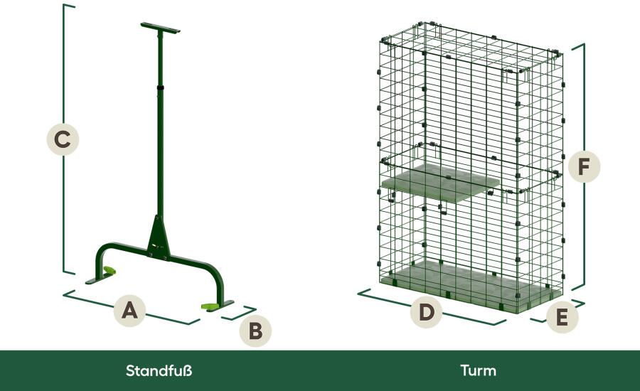 Abmessungen des catio-tunnelständers und des turms